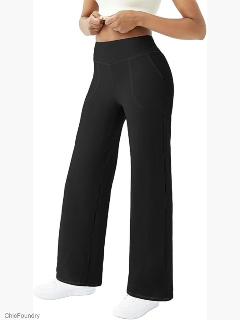 High Waisted Wide Leg Yoga Pants With Pockets Stretch Lounge Trousers